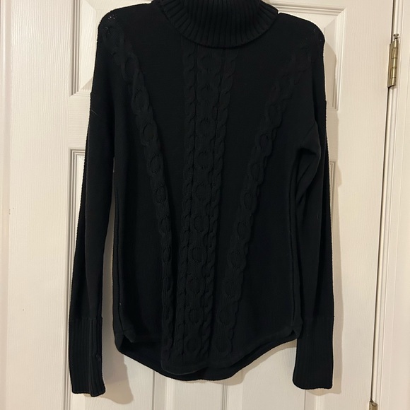 L.L. Bean Cable Knit Black Turtleneck Sweater with Long Sleeves - Picture 2 of 6